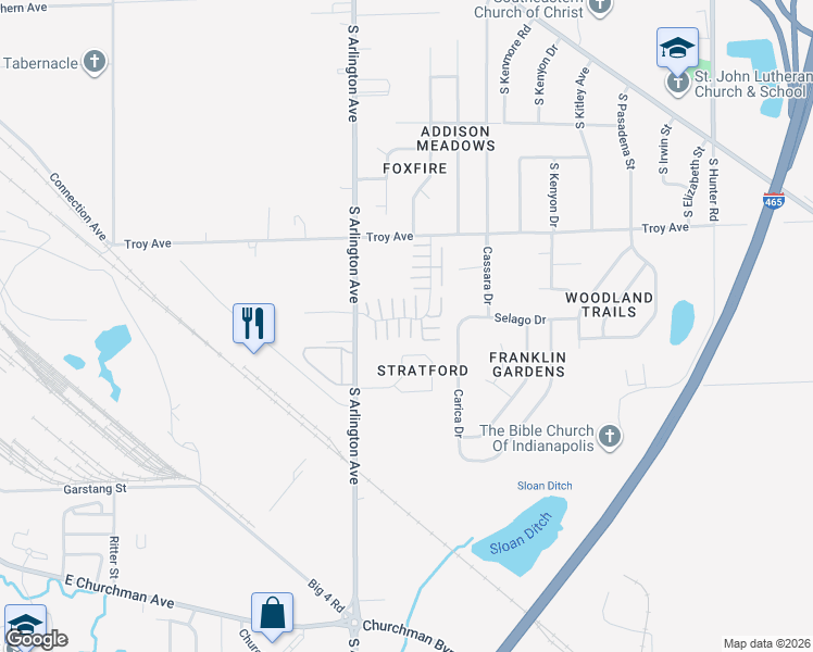 map of restaurants, bars, coffee shops, grocery stores, and more near 6117 Wildcat Drive in Indianapolis