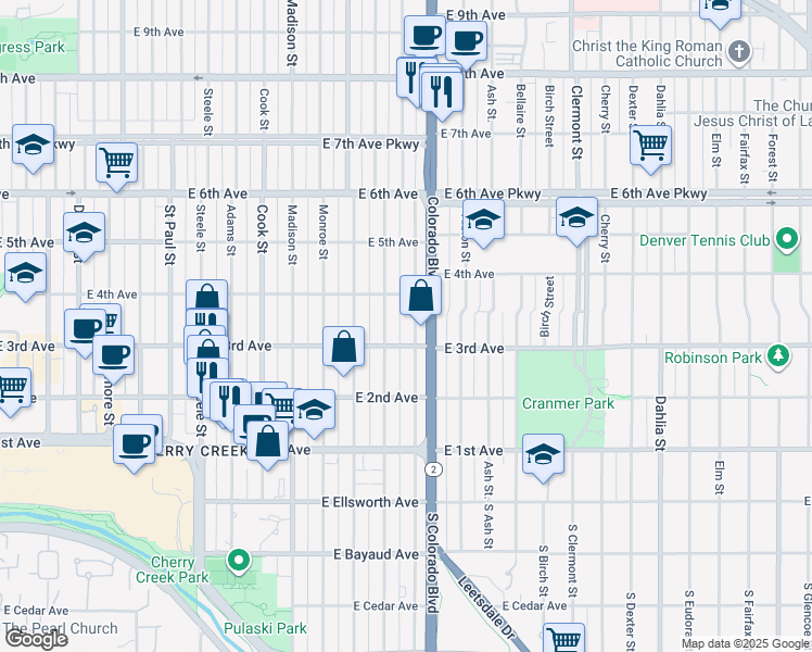 map of restaurants, bars, coffee shops, grocery stores, and more near 339 Harrison Street in Denver