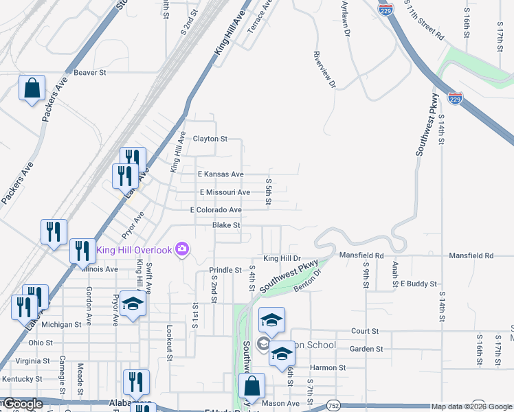 map of restaurants, bars, coffee shops, grocery stores, and more near 507 East Colorado Avenue in Saint Joseph