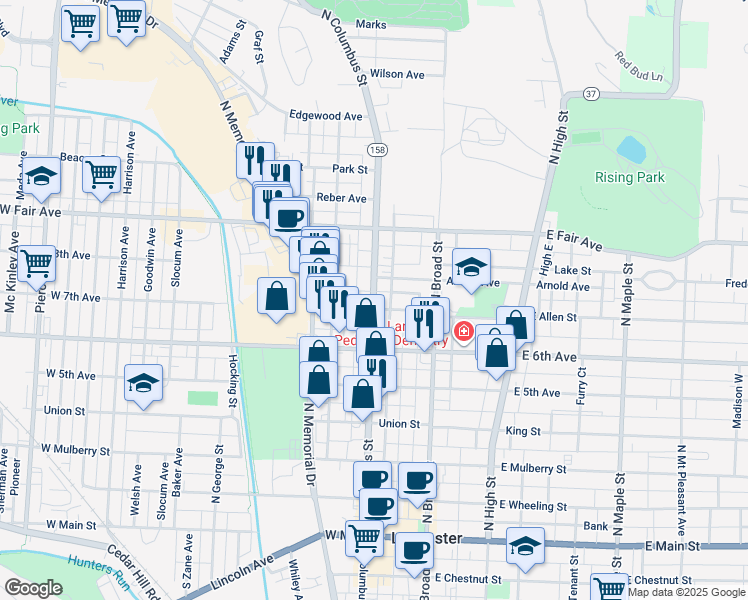 map of restaurants, bars, coffee shops, grocery stores, and more near 704 Maywood Avenue in Lancaster