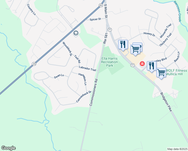 map of restaurants, bars, coffee shops, grocery stores, and more near 144 Commissioners Road in Harrison Township
