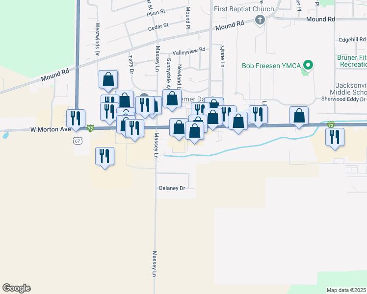map of restaurants, bars, coffee shops, grocery stores, and more near 1813 West Morton Avenue in Jacksonville