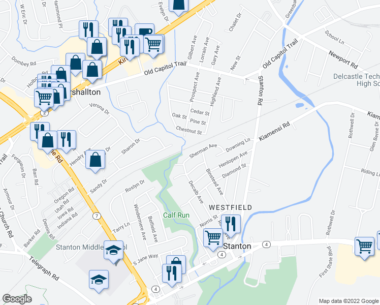 map of restaurants, bars, coffee shops, grocery stores, and more near 2307-1/2 Sherman Avenue in Wilmington