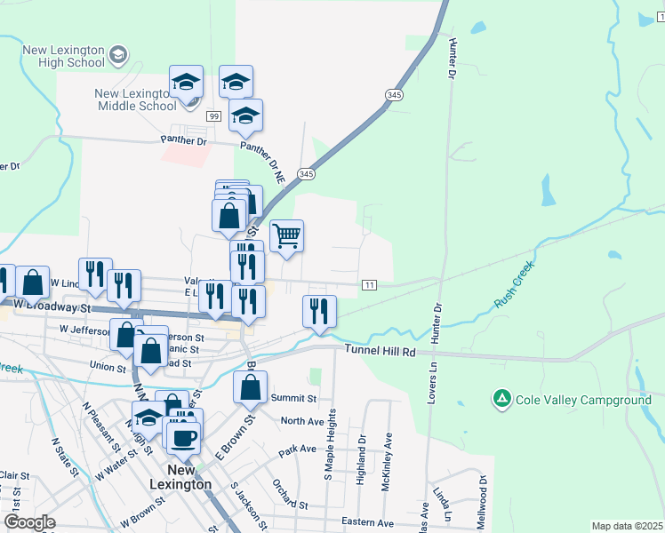 map of restaurants, bars, coffee shops, grocery stores, and more near 6850 Fealty Drive in New Lexington