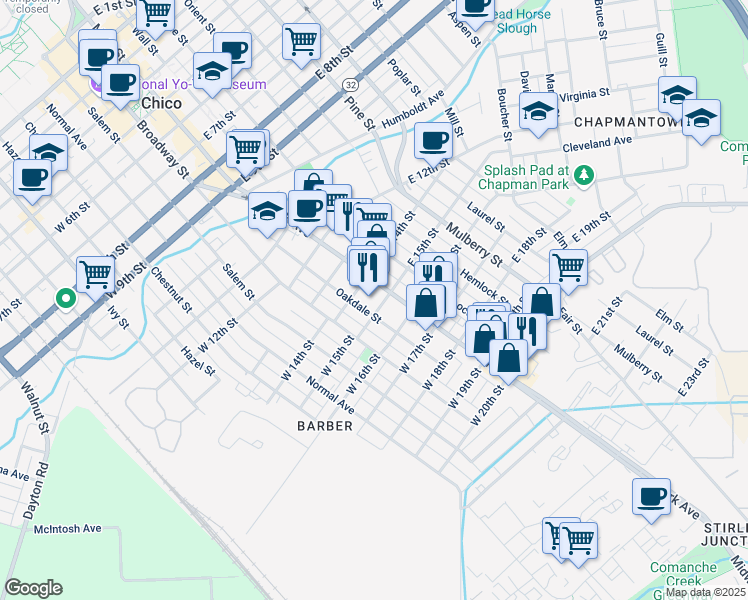 map of restaurants, bars, coffee shops, grocery stores, and more near in Chico