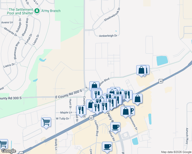 map of restaurants, bars, coffee shops, grocery stores, and more near Township Line Road in Plainfield