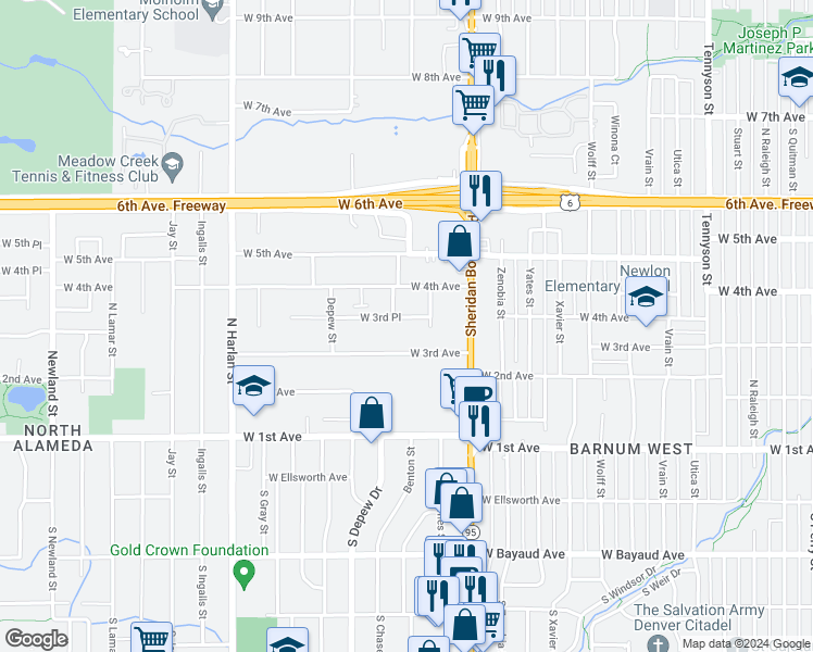map of restaurants, bars, coffee shops, grocery stores, and more near 5395 West 3rd Avenue in Lakewood