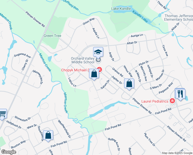 map of restaurants, bars, coffee shops, grocery stores, and more near 72 Lupus Lane in Washington Township