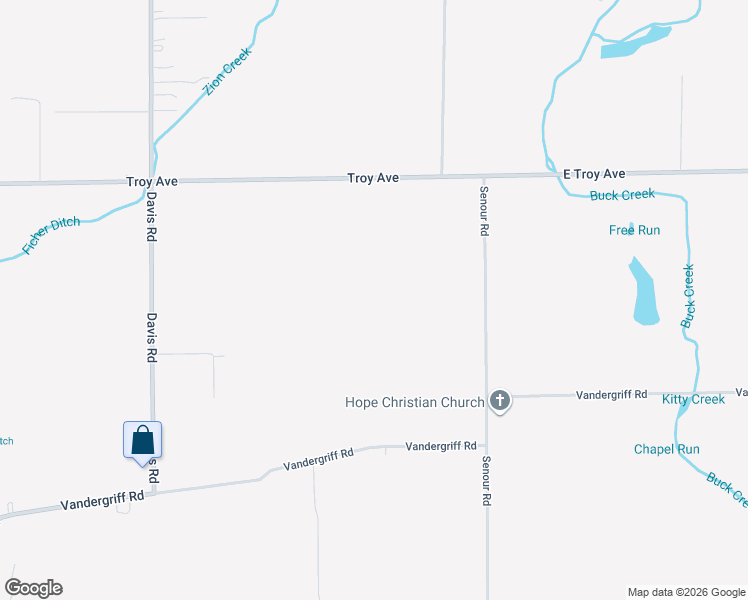 map of restaurants, bars, coffee shops, grocery stores, and more near 10501 East Troy Avenue in Indianapolis