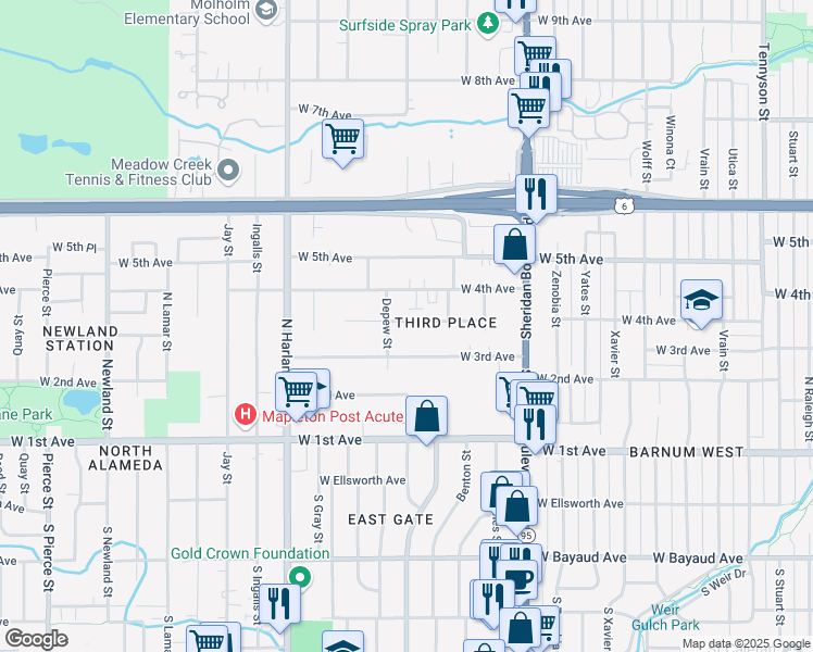 map of restaurants, bars, coffee shops, grocery stores, and more near 320 Depew Street in Lakewood