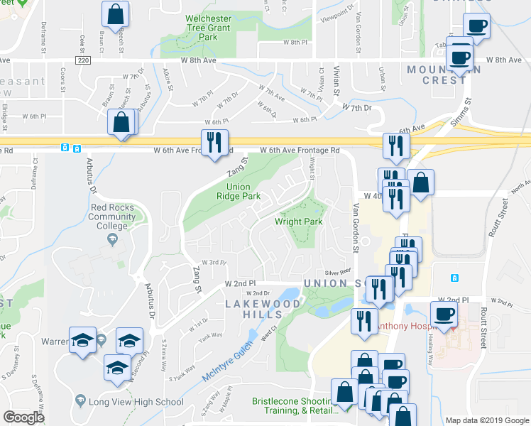 map of restaurants, bars, coffee shops, grocery stores, and more near 414 Wright Street in Denver