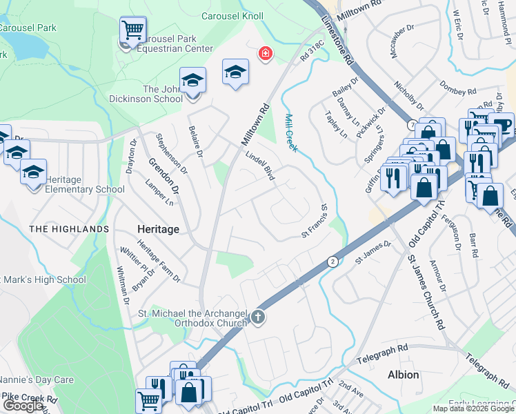 map of restaurants, bars, coffee shops, grocery stores, and more near 2212 West Saint Joseph Street in Wilmington