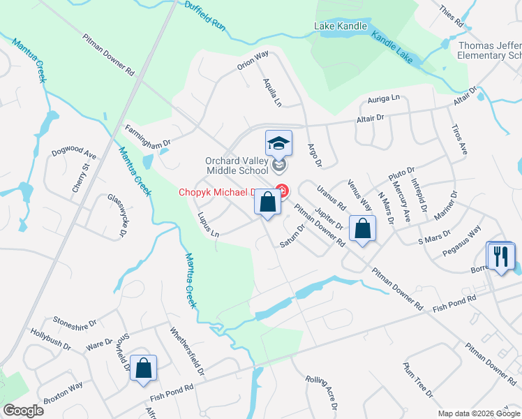 map of restaurants, bars, coffee shops, grocery stores, and more near 72 Lupus Lane in Washington Township