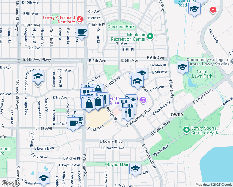 map of restaurants, bars, coffee shops, grocery stores, and more near 200 Rampart Way in Commerce City