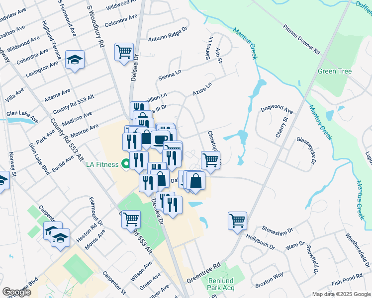 map of restaurants, bars, coffee shops, grocery stores, and more near 52 Winterberry Court in Glassboro