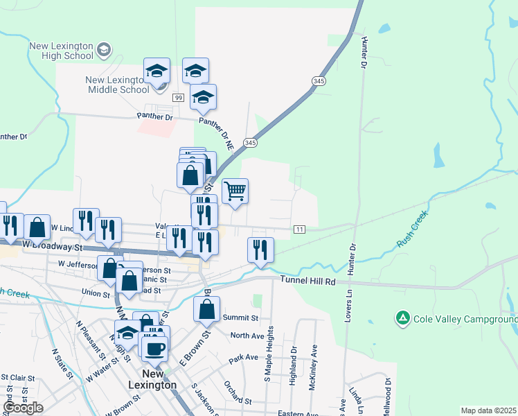 map of restaurants, bars, coffee shops, grocery stores, and more near 6850 Fealty Drive in New Lexington