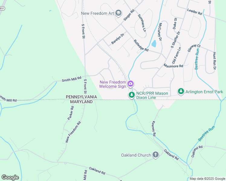 map of restaurants, bars, coffee shops, grocery stores, and more near 33 Smith Mill Road in New Freedom