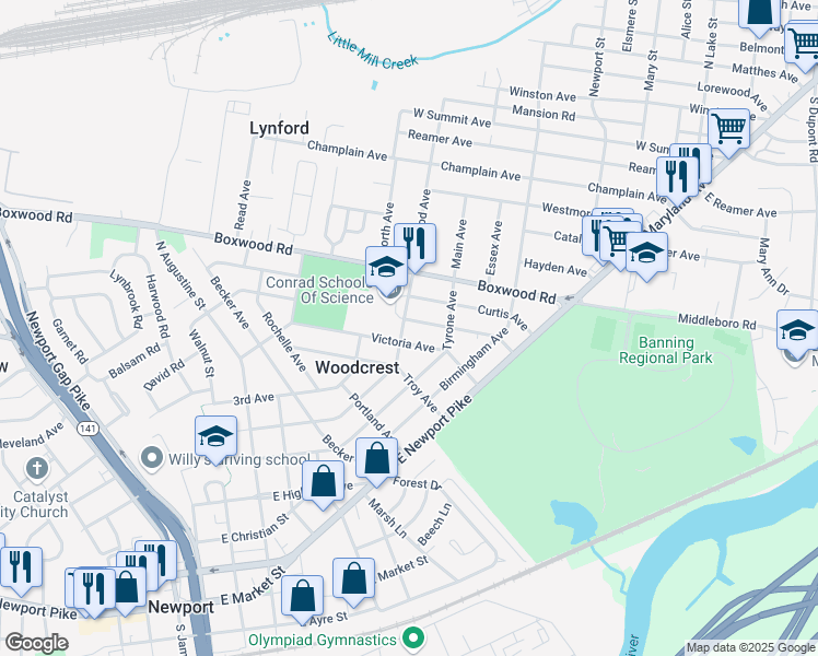 map of restaurants, bars, coffee shops, grocery stores, and more near 300 Jackson Avenue in Wilmington