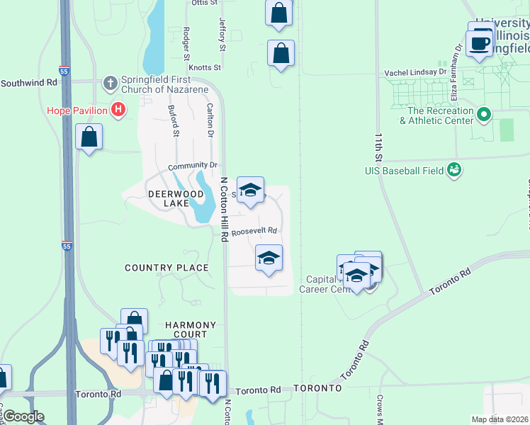 map of restaurants, bars, coffee shops, grocery stores, and more near 1-19 Delano Lane in Springfield