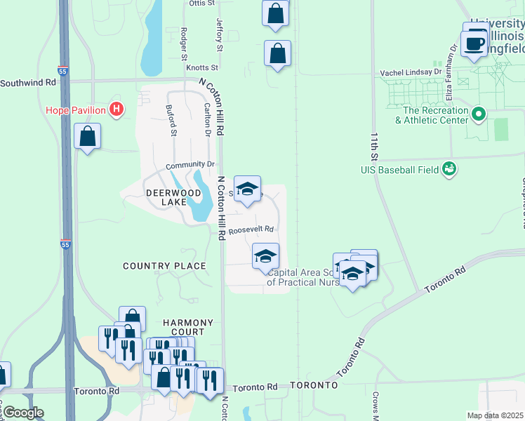 map of restaurants, bars, coffee shops, grocery stores, and more near 1-19 Delano Lane in Springfield