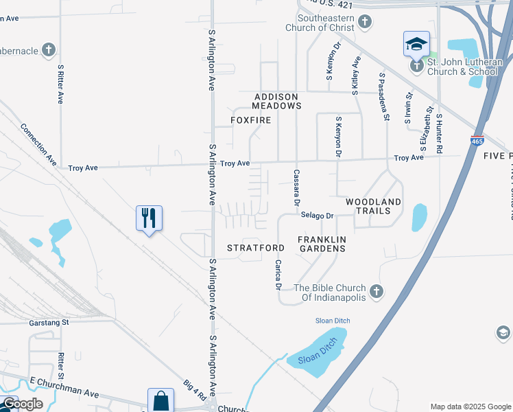 map of restaurants, bars, coffee shops, grocery stores, and more near 3110 Wildcat Lane in Indianapolis