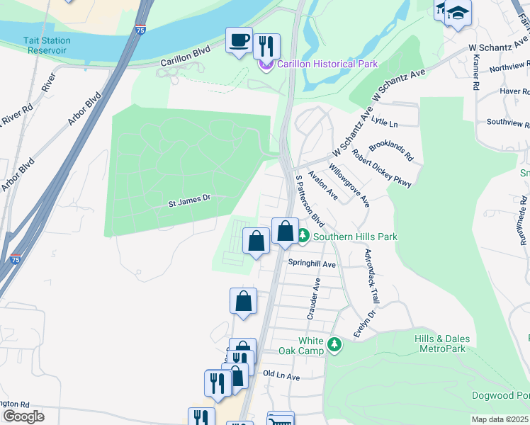 map of restaurants, bars, coffee shops, grocery stores, and more near 1623 Mayo Avenue in Dayton