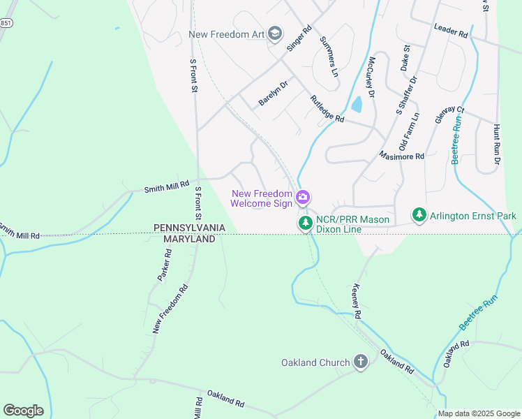 map of restaurants, bars, coffee shops, grocery stores, and more near 33 Smith Mill Road in New Freedom