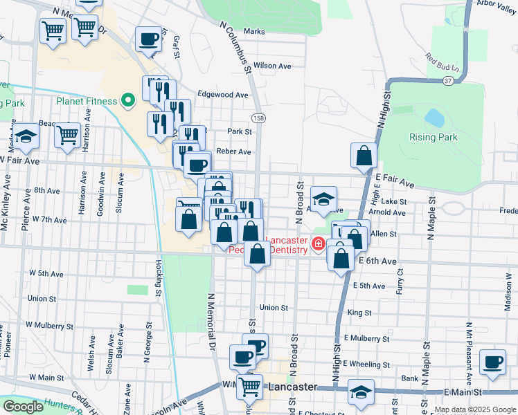 map of restaurants, bars, coffee shops, grocery stores, and more near 821 Maywood Avenue in Lancaster