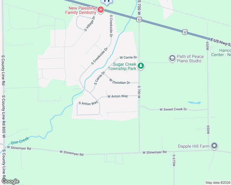 map of restaurants, bars, coffee shops, grocery stores, and more near 7197 West Christian Drive in New Palestine