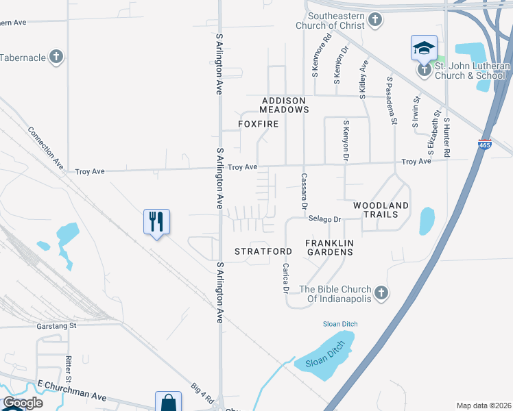map of restaurants, bars, coffee shops, grocery stores, and more near 3068 Wildcat Lane in Indianapolis