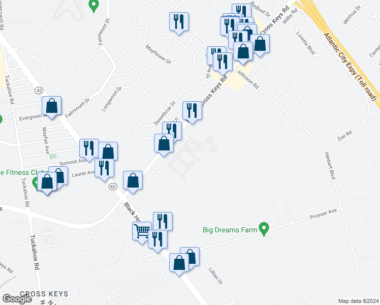 map of restaurants, bars, coffee shops, grocery stores, and more near 1127 Fawn Drive in Monroe