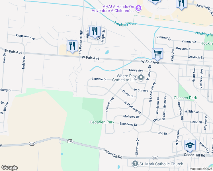 map of restaurants, bars, coffee shops, grocery stores, and more near 2138 Lendale Drive in Lancaster
