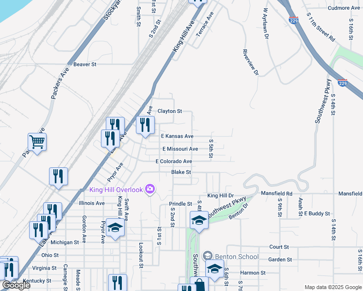 map of restaurants, bars, coffee shops, grocery stores, and more near 415 East Missouri Avenue in Saint Joseph