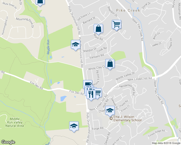 map of restaurants, bars, coffee shops, grocery stores, and more near 18 Whitfield Road in Newark