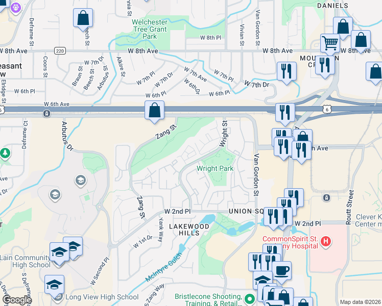 map of restaurants, bars, coffee shops, grocery stores, and more near 439 Wright Street in Lakewood