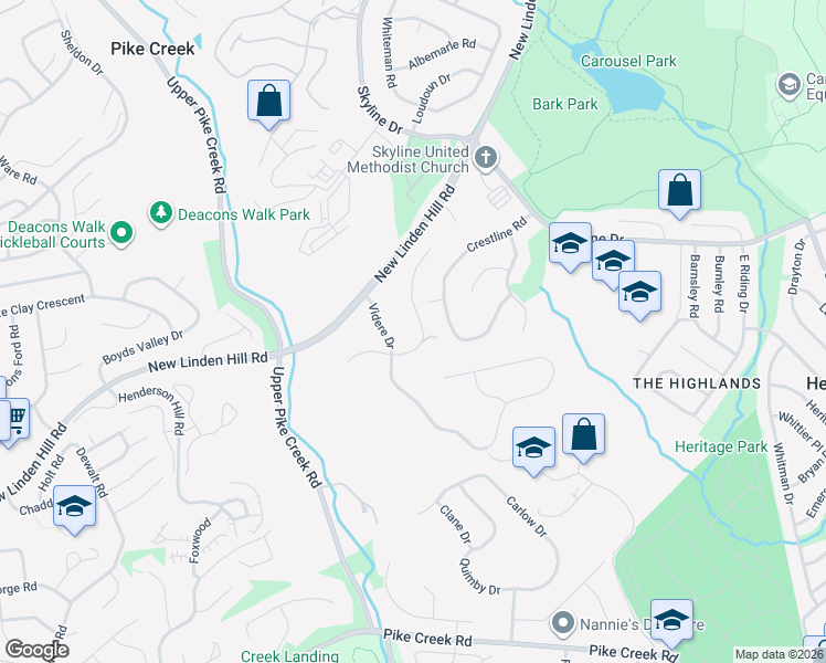map of restaurants, bars, coffee shops, grocery stores, and more near 5519 East Timberview Court in Wilmington