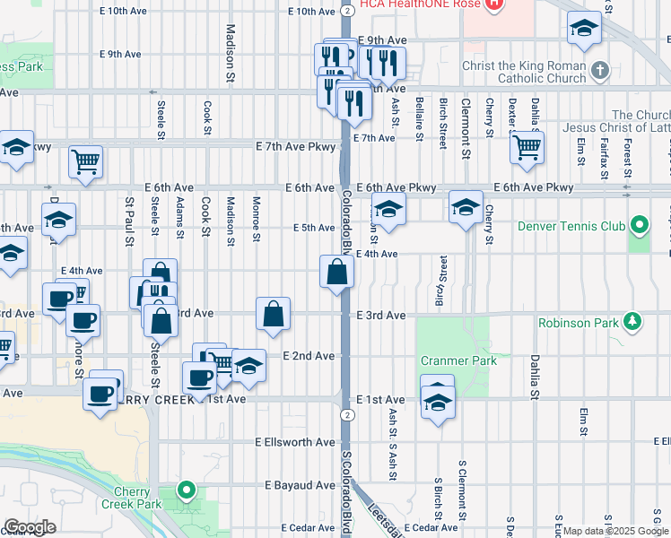 map of restaurants, bars, coffee shops, grocery stores, and more near 421 Harrison Street in Denver