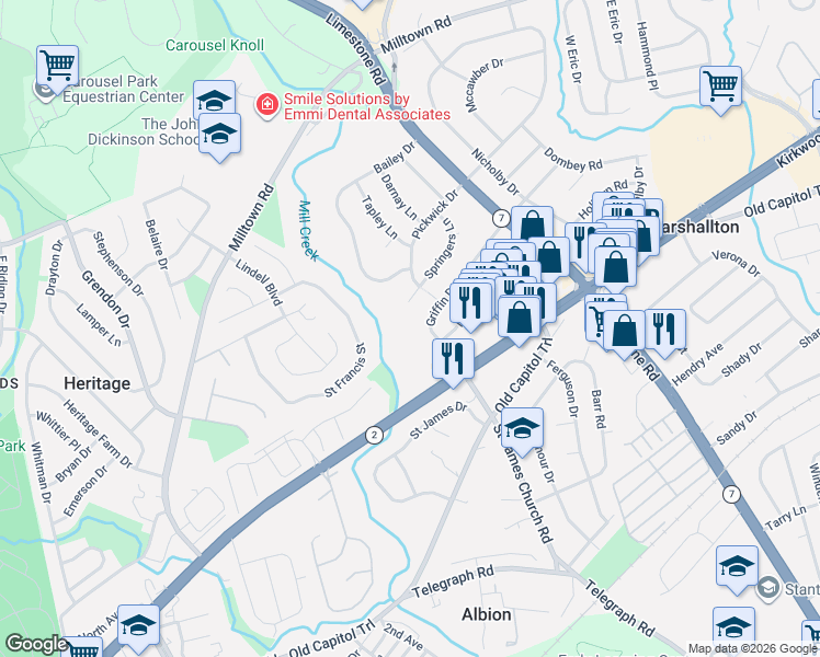 map of restaurants, bars, coffee shops, grocery stores, and more near 4629 Griffin Drive in Wilmington
