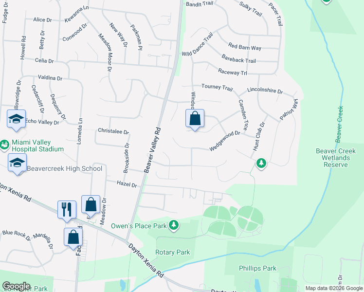 map of restaurants, bars, coffee shops, grocery stores, and more near 2308 Wedgewood Drive in Beavercreek