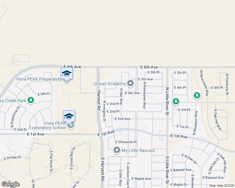 map of restaurants, bars, coffee shops, grocery stores, and more near 430 North Ider Way in Aurora