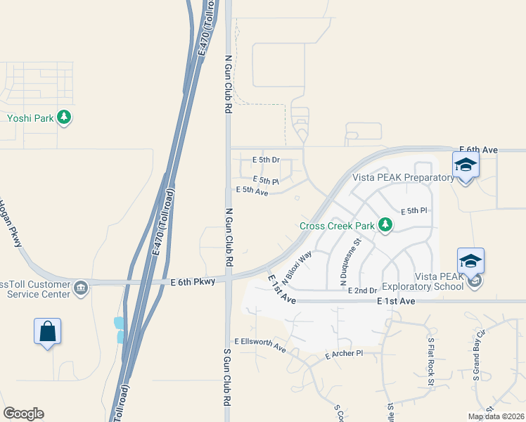map of restaurants, bars, coffee shops, grocery stores, and more near 23546 East 5th Place in Aurora