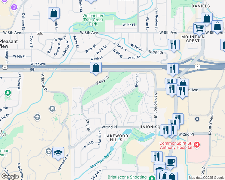 map of restaurants, bars, coffee shops, grocery stores, and more near 439 Wright Street in Lakewood