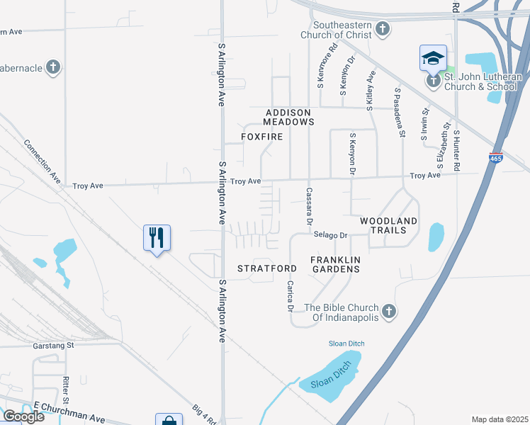 map of restaurants, bars, coffee shops, grocery stores, and more near 3094 Wildcat Lane in Indianapolis