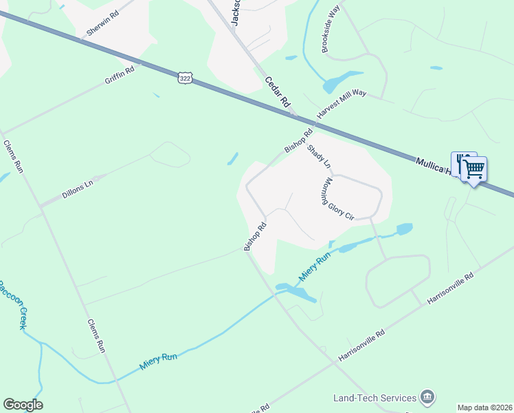 map of restaurants, bars, coffee shops, grocery stores, and more near 140 Bishop Road in Mullica Hill