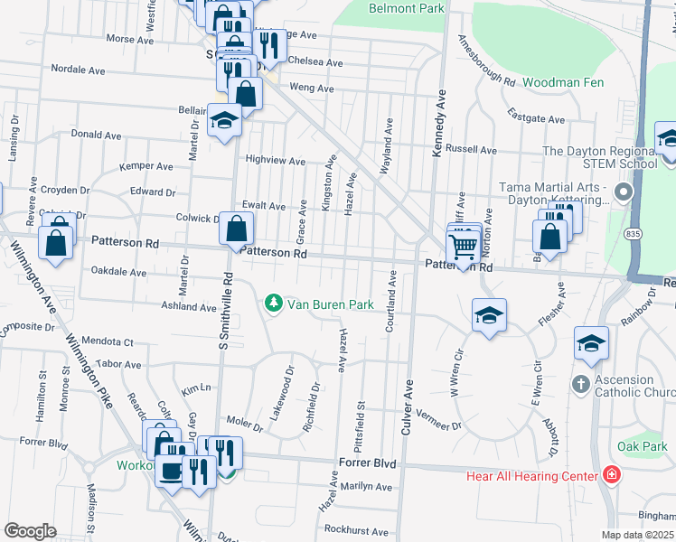 map of restaurants, bars, coffee shops, grocery stores, and more near 1805 Hazel Avenue in Dayton