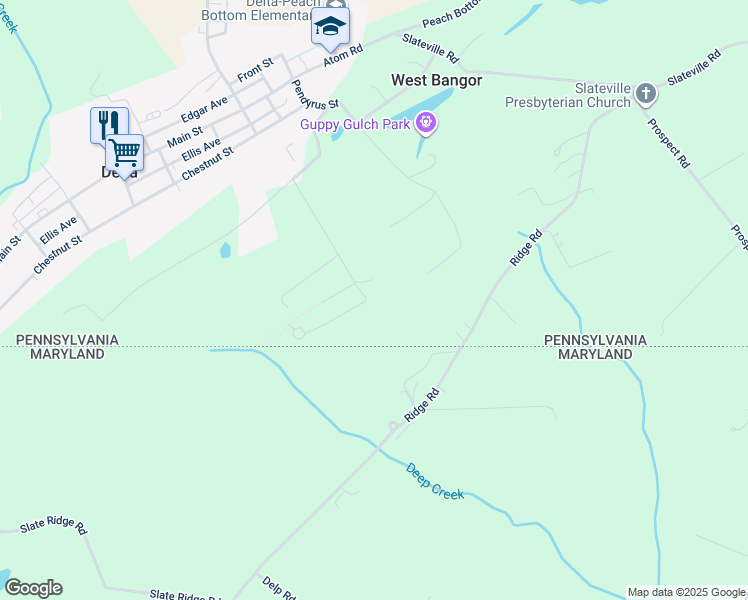 map of restaurants, bars, coffee shops, grocery stores, and more near 201 Slate Spring Road in Delta