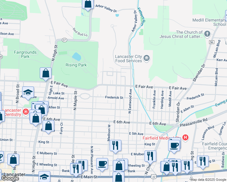 map of restaurants, bars, coffee shops, grocery stores, and more near 826 Schory Avenue in Lancaster