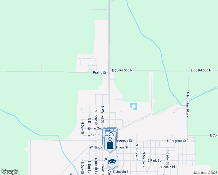 map of restaurants, bars, coffee shops, grocery stores, and more near 525 North Vine Street in Arthur