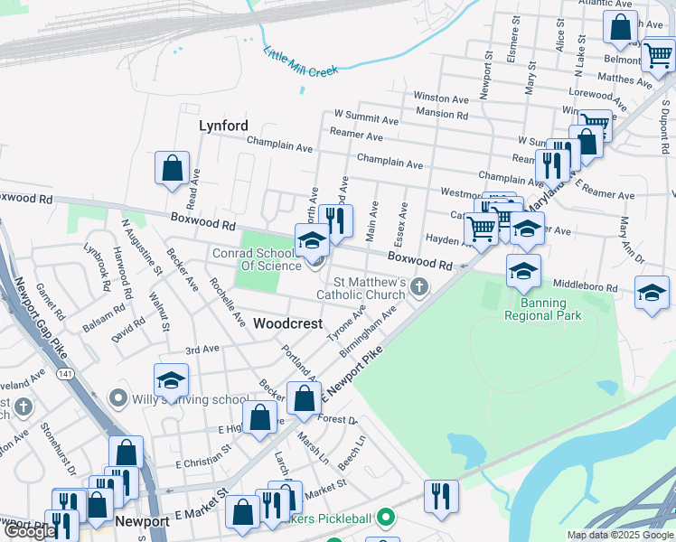 map of restaurants, bars, coffee shops, grocery stores, and more near 210 Curtis Avenue in Wilmington