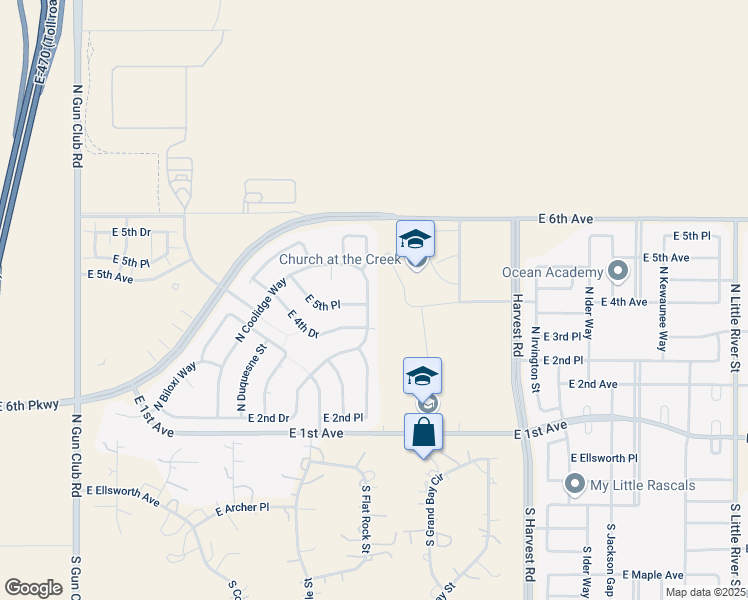 map of restaurants, bars, coffee shops, grocery stores, and more near 464 North Flat Rock Street in Aurora